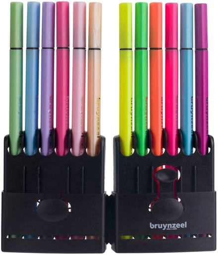 Bruynzeel Fineliner Set Neon & Pastel, 12 Kleuren