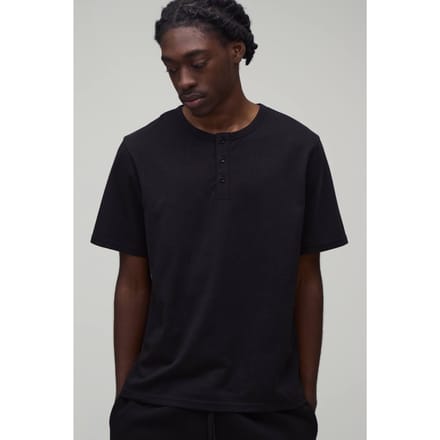 Essentieel Regular Fit Henley T-shirt | Black | Size XS