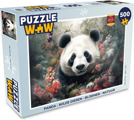 Puzzel Panda - Wilde dieren - Bloemen - Natuur - Legpuzzel - Puzzel 500 stukjes