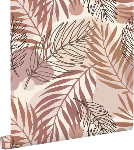 ESTAhome behang bladeren beige en oudroze - 50 x 900 cm - 139821