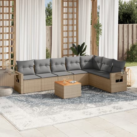 vidaXL - 8-delige - Loungeset - met - kussens - poly - rattan - beige