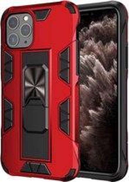 HB Hoesje Geschikt voor Apple iPhone 12 Pro Max Rood - Magnetic Kickstand Armor Case