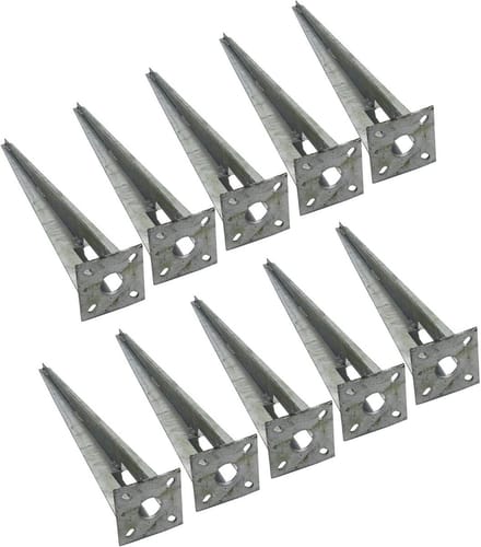 Set van 10 grondhulsels met kopplaat voor schuttingpalen Ø 34 mm, 50 cm lang