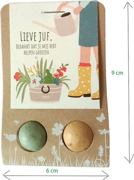 Floz Design bedankje juf - cadeau juf - wenskaart met zaadbommetje