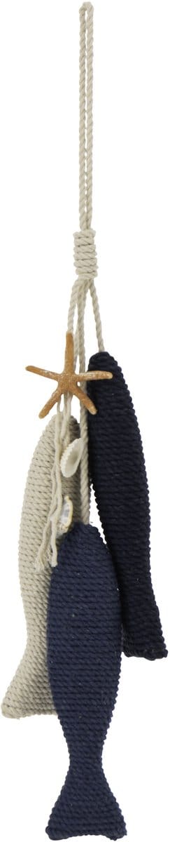 J-Line hanger Vis - hout/touw - blauw/wit
