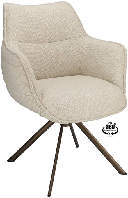 Icon Living - Armstoel Lio - Stof Rhythm Ecru - Leg Bronze 360° Return-System