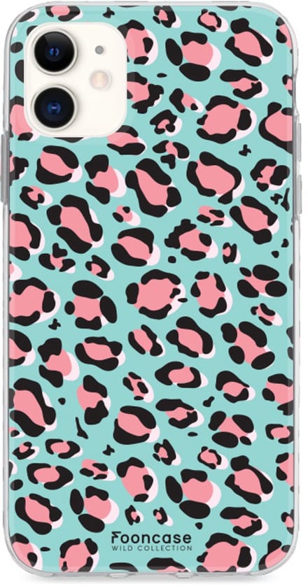 Fooncase Hoesje Geschikt voor iPhone 12 - Shockproof Case - Back Cover / Soft Case - Luipaard / Leopard print / Blauw