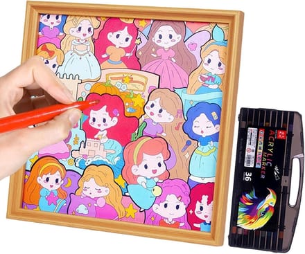 Puzzel Frame - Kleurplaat Puzzel - Creatieve Kinderen - Inclusief Kleurpotloden - 32 x 32 cm