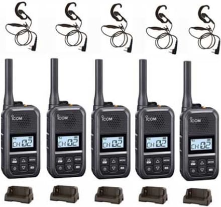 Set van 5 Icom IC-U20SR IP54 mini Portofoon met tafel lader en C-ring oortje
