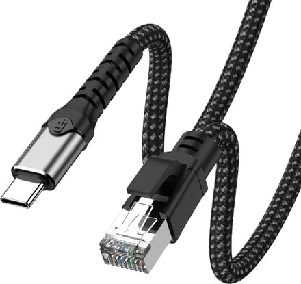 DrPhone NetCore 2.5G – USB-C naar RJ45 Ethernet Kabel – 2.5Gbps – Plug & Play – Nylon – 1.2m - Zwart