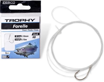 Zebco Trophy Trout Hook-to-Nylon 70cm (8 pcs) Hook Silver - Maat : 4