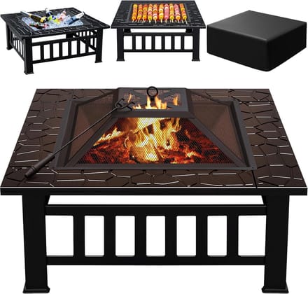 Vuurkorf Tafel - Buitenhaard - Terras Verwarming - Inclusief Deksel - 81 cm - Zwart