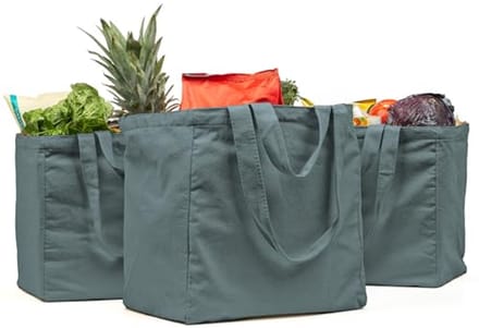 Herbruikbare Canvas Boodschappentas XL-set - 3 Stuks, Opvouwbaar, Wasbaar, Met Echte Flessenzakken