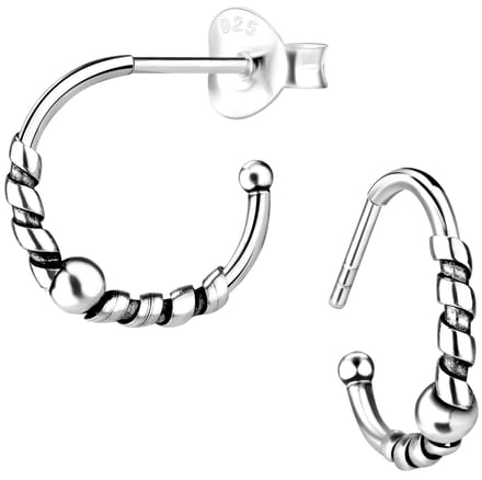 Joy|S - Zilveren Bali oorringen stud - twist met bal - 14 mm - geoxideerd
