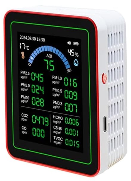 Luchtkwaliteitsmonitor - Luchtmeter - Binnenlucht Meten - 18 in 1 Analyse - 2.8 Inch HD Scherm - Wit