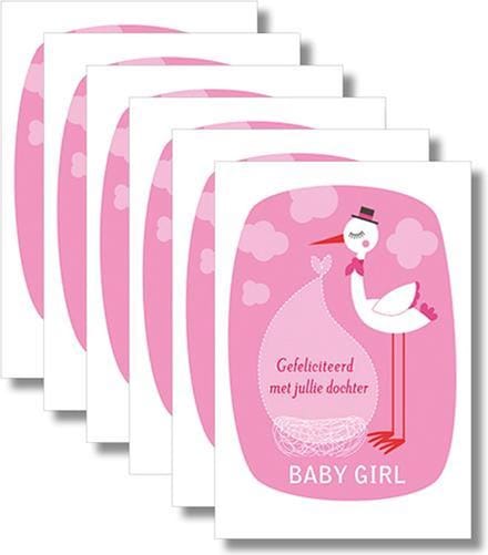 6x dubbele wenskaart met envelop - Geboorte - 11,5 x 17 cm