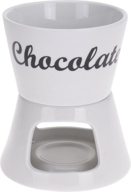 Excellent Houseware Chocoladefondue - 12,5 x 15,5 cm - wit - met vorken - porselein - moederdag - cadeau
