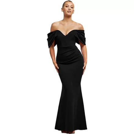 Vrouwelijke jurk met gedrapeerde mouwen Goddiva Off The Shoulder Maxi