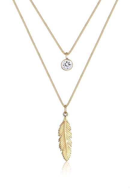 Elli Halsketting Veer Boho Kristal  925 Sterling Zilver verguld