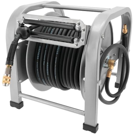 Luchtslanghaspel rubber | Binnen Ø 8 / Buiten Ø 14 mm | 1/4 buitendraad | 30 meter | 20 bar | Vloermodel | Zelfoprollend