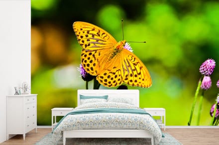 Behang - Fotobehang Vlinder - Tijger - Bloem - Breedte 330 cm x hoogte 220 cm