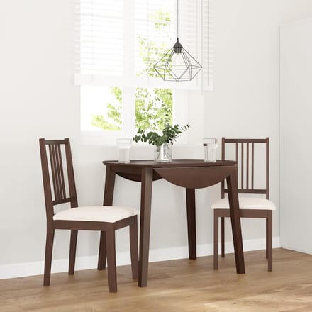 vidaXL - Eetkamerstoelen - met - kussens - 2 - st - massief - hout - rubber - bruin