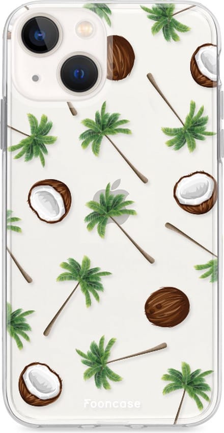 Fooncase Hoesje Geschikt voor iPhone 13 - Shockproof Case - Back Cover / Soft Case - Coco Paradise / Kokosnoot / Palmboom