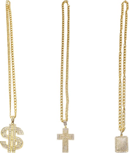 Pooier set - 3 kettingen - strass - dollar - plaat - kruis - Hiphop - rapper - pimp - Maffia