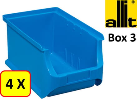 4 x Magazijnbak - grijpbak - stapelbak Allit - ProfiPlus Box 3 - 2,4 L - PP - blauw