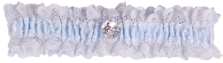 Kousenband blauw met kant en strass knoopje