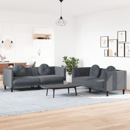 vidaXL - 2-delige - Loungeset - met - kussens - fluweel - donkergrijs