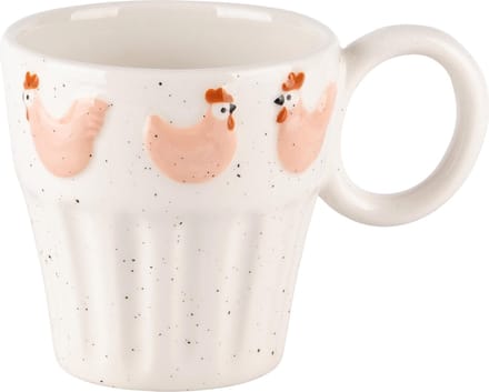 Dekoratief | Mok m/kippetjes, wit/peach, keramiek, 14x10x10cm | A240070