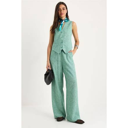 V-hals Vest en Wijde Pantalon Twee-delige Coord Set
