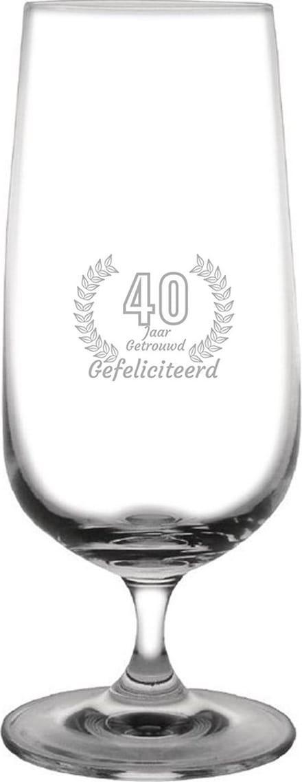 Gegraveerde Bierglas op voet 41cl Gefeliciteerd 40 jaar getrouwd