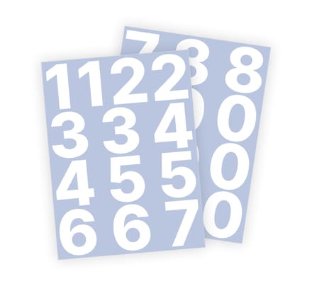 Cijfer stickers / Plaknummers - Stickervellen Set - Wit - 6cm hoog - Geschikt voor binnen en buiten - Standaard lettertype - Glans