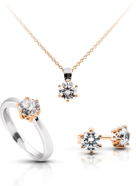Diamonfire - Zilveren set Maat 18.5 - Ring, Collier, Oorbellen - Roseverguld