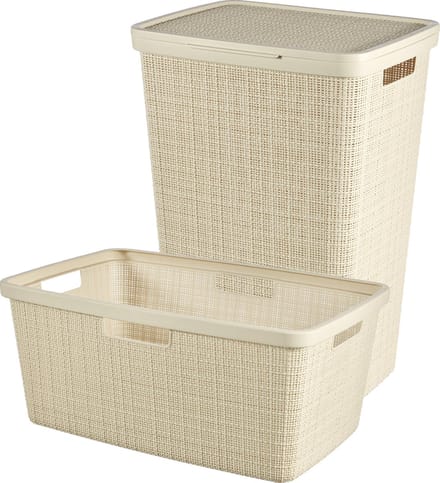 Curver Jute Wasmand met deksel 58L + Wasmand 46L - Gebroken Wit