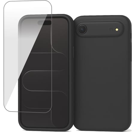 Hoesje geschikt voor iPhone 17 Air - Screenprotector Glas - Mat Back Case Zwart
