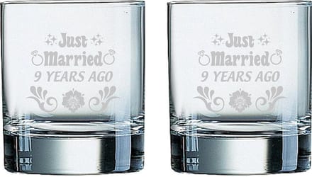 Gegraveerde set Whiskeyglazen 20cl Just Married 9 years ago
