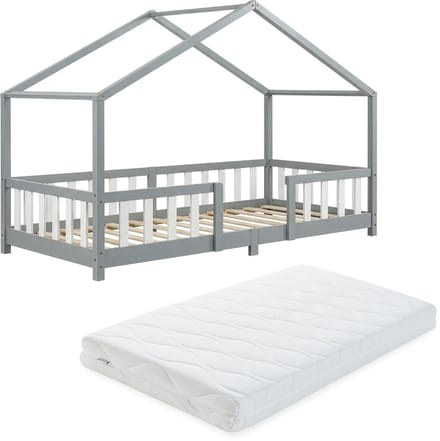 Kinderbed Treviolo met uitvalbeveiliging en matras 90x200 lichtgrijs en wit [en.casa]