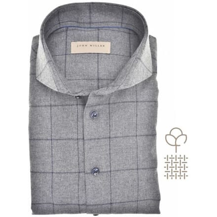 John Miller Overhemd Large Check Soft Cotton Flanel Check Midden Grijs / male