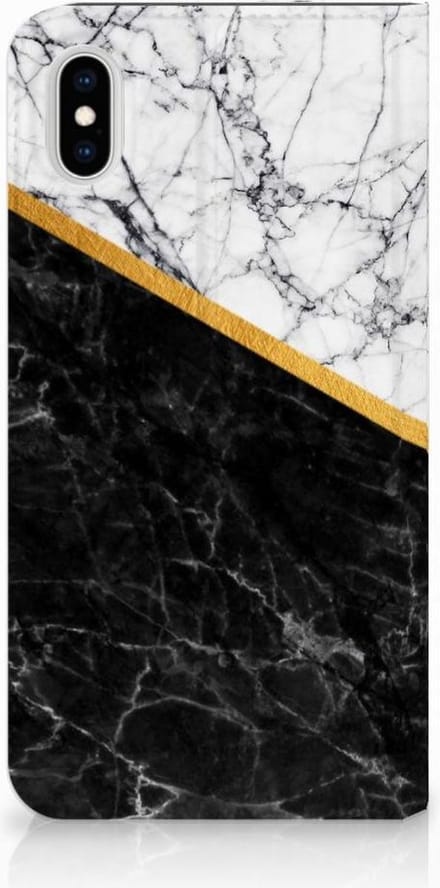 Apple iPhone Xs Max Standcase Marmer Wit Zwart - Origineel Cadeau Man