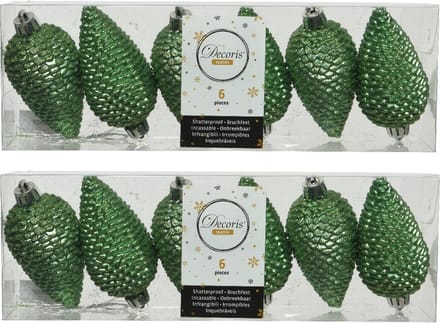 Decoris Kersthangers dennenappels - 18x st - groen - glitter - 8 cm - kunststof - kerstversiering