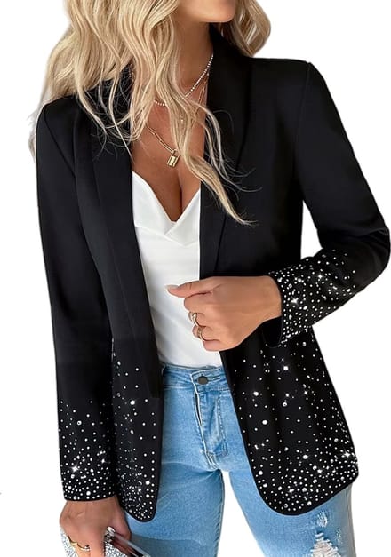 Zwarte Blazer met Glitters - Colbert - Blazer - Jasje - Dames - Kostuum - Maat M