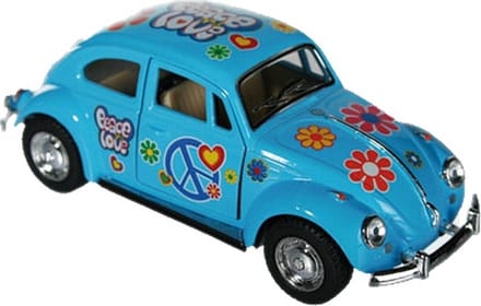 Volkswagen Kever Modelauto - Blauw - 12 cm - Metaal - Flower Power Edition