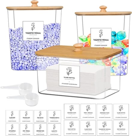 Airtight plastic containers voor wasmiddel met 16 labels en 2 maatbekers voor de wasmachine