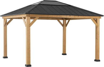 Gazebo van cedarhout 335cm x 393cm stalen powdercoated frame en dak in antraciet