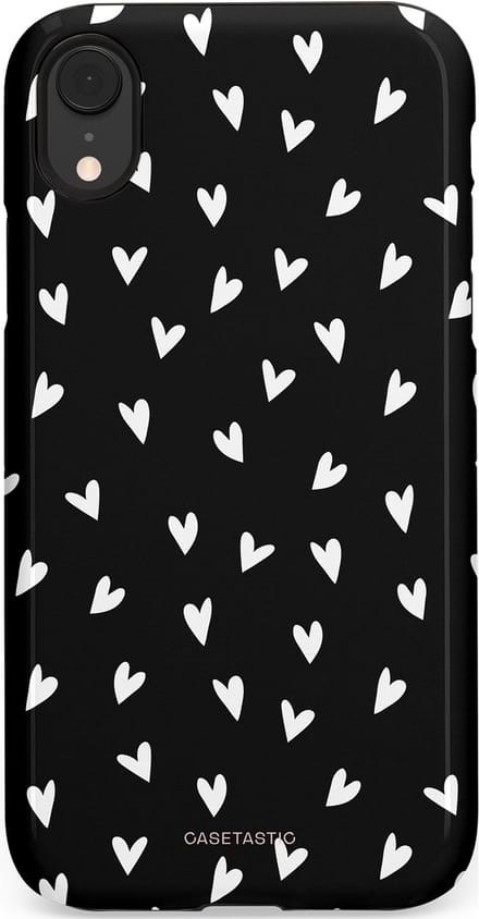 Casetastic hoesje geschikt voor Apple iPhone XR - Dubbellaagse bescherming - Stippen Hart - Fashion Case - Zwart Grijs