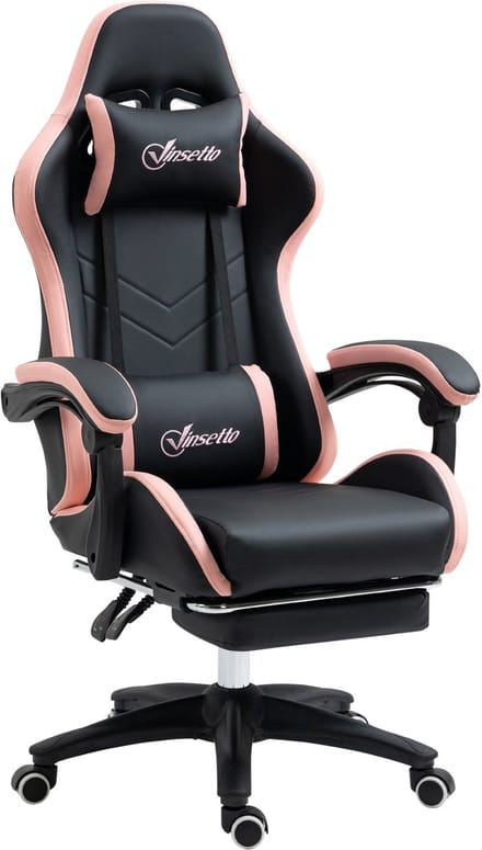 Gamingstoel-Bureaustoel-gamestoel-1 hoofdsteun-1 lendensteun-roze + zwart