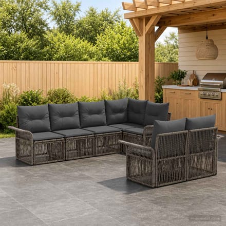 vidaXL - Tuinbank - Set - 7 - st - 7-Aantal - zitplaatsen - Grijs - poly - rattan